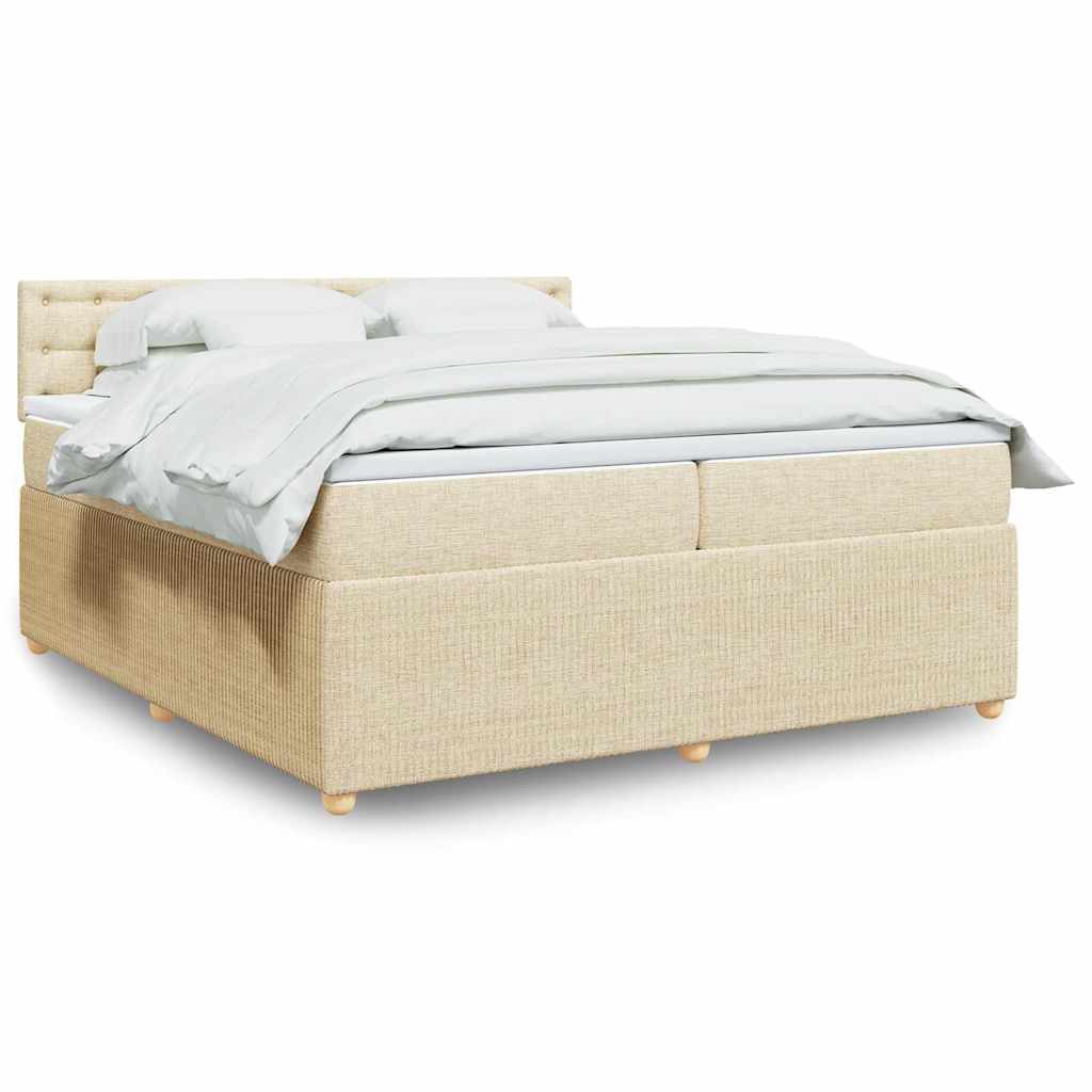 vidaXL Κρεβάτι Boxspring με Στρώμα Κρεμ 200x200 εκ. Υφασμάτινο