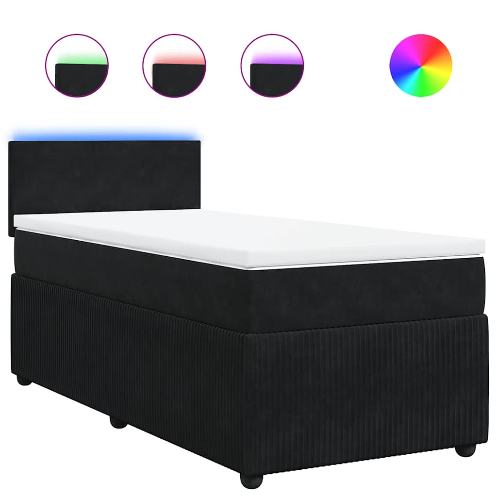 vidaXL Κρεβάτι Boxspring με Στρώμα Μαύρο 80 x 200 εκ. Βελούδινο
