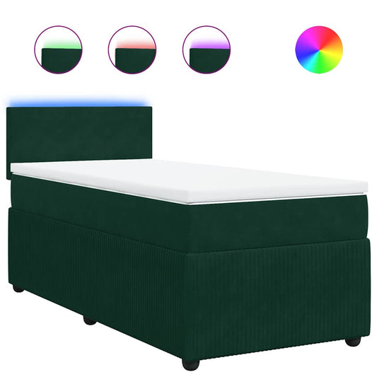 vidaXL Κρεβάτι Boxspring με Στρώμα Σκούρο Πράσινο 80x200 εκ. Βελούδινο