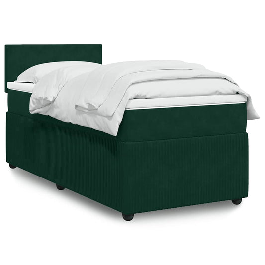 vidaXL Κρεβάτι Boxspring με Στρώμα Σκούρο Πράσινο 80x200 εκ. Βελούδινο