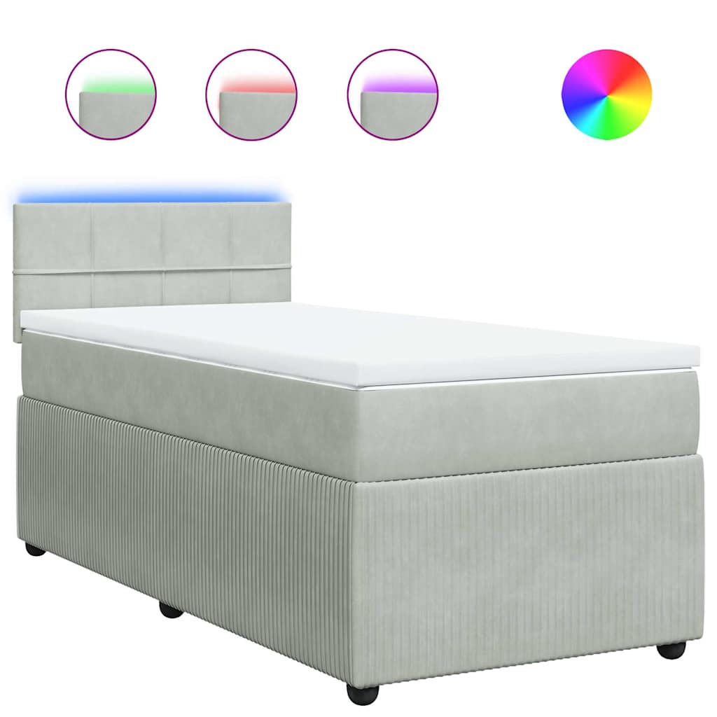 vidaXL Κρεβάτι Boxspring με Στρώμα Ανοιχτό Γκρι 80x200 εκ. Βελούδινο