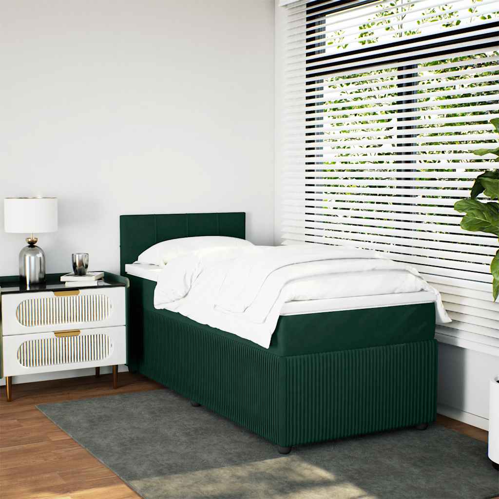 vidaXL Κρεβάτι Boxspring με Στρώμα Σκούρο Πράσινο 80x200 εκ. Βελούδινο
