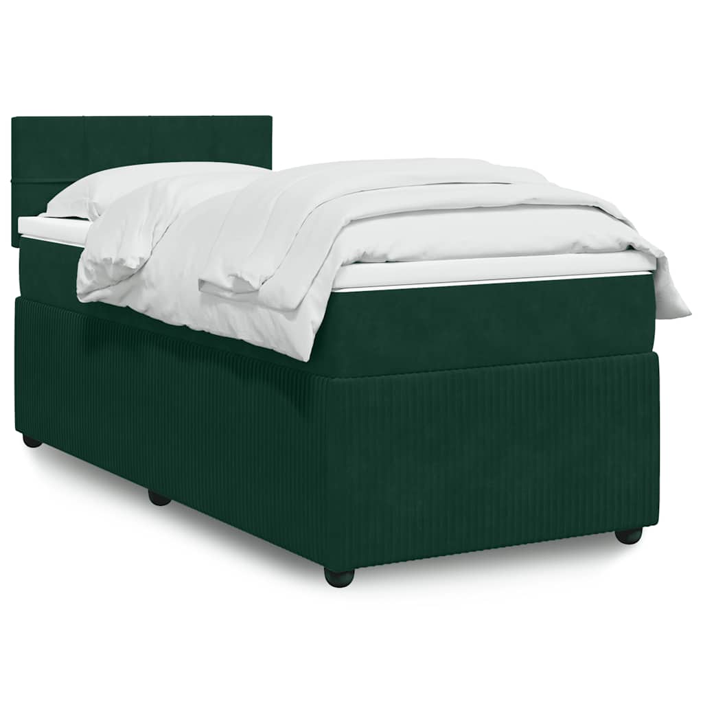 vidaXL Κρεβάτι Boxspring με Στρώμα Σκούρο Πράσινο 80x200 εκ. Βελούδινο