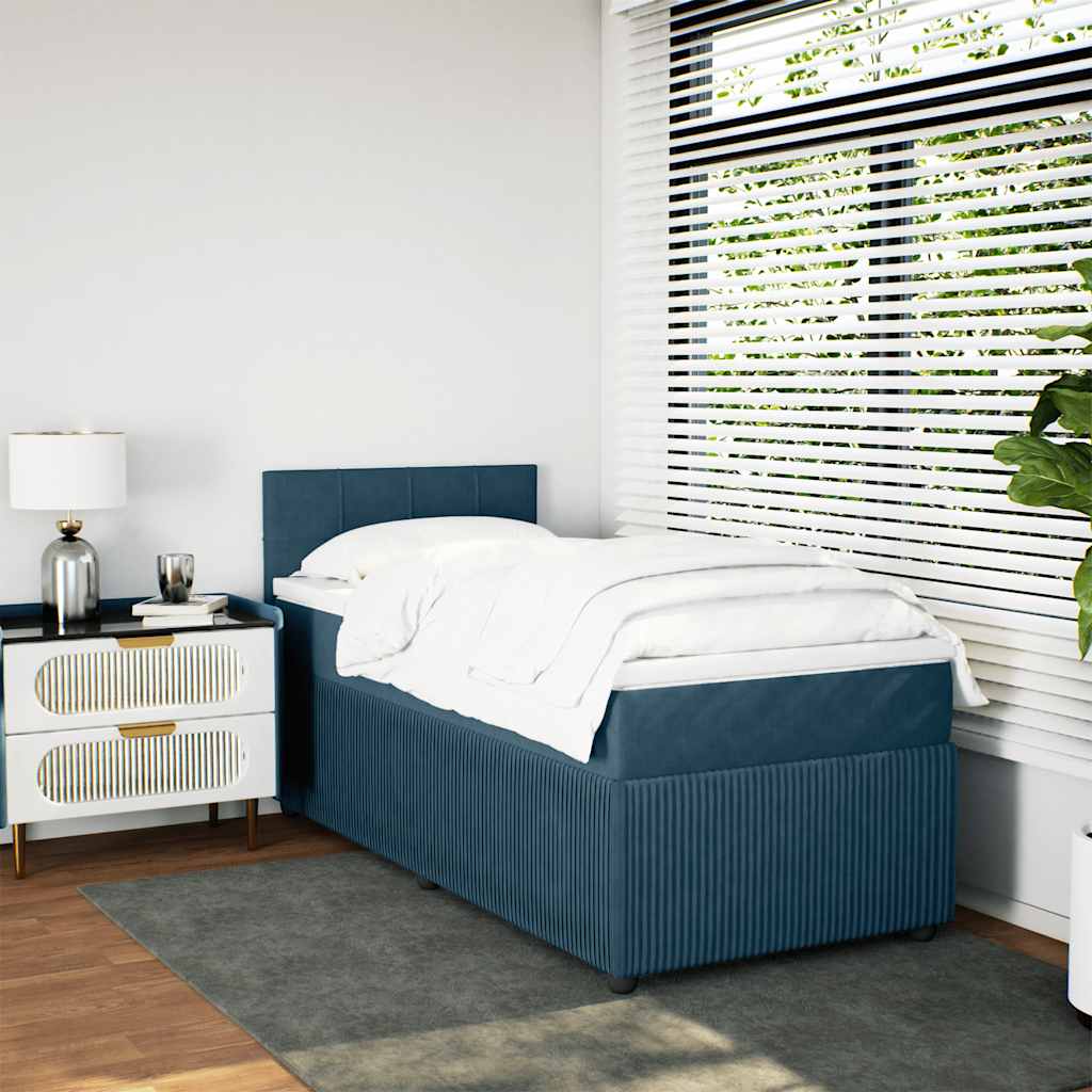 vidaXL Κρεβάτι Boxspring με Στρώμα Μπλε 80 x 200 εκ. Βελούδινο