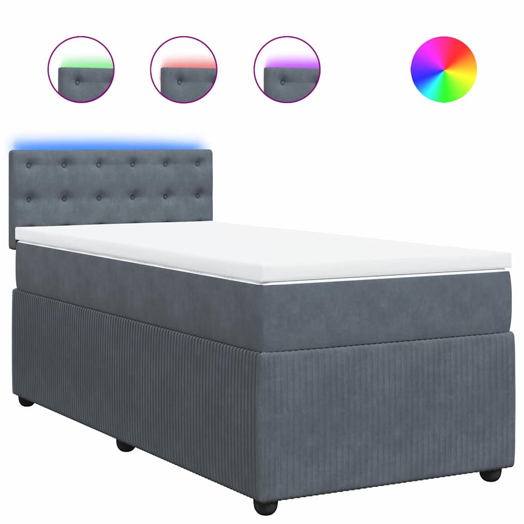 vidaXL Κρεβάτι Boxspring με Στρώμα Σκούρο Γκρι 80x200 εκ. Βελούδινο