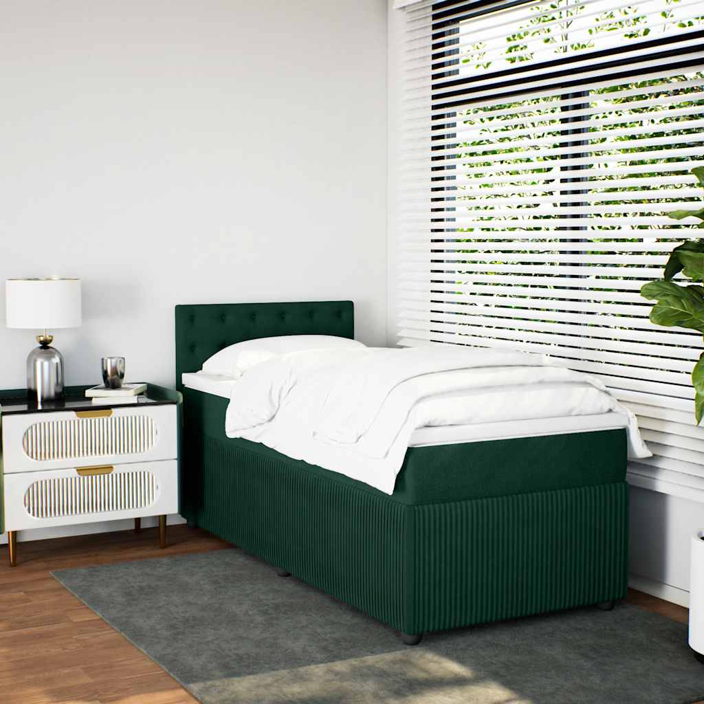 vidaXL Κρεβάτι Boxspring με Στρώμα Σκούρο Πράσινο 80x200 εκ. Βελούδινο