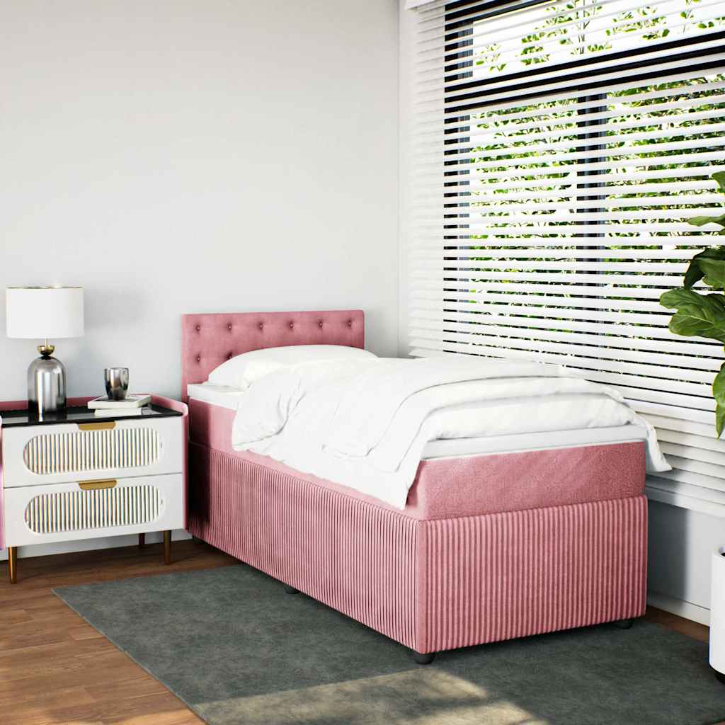 vidaXL Κρεβάτι Boxspring με Στρώμα Ροζ 80 x 200 εκ. Βελούδινο