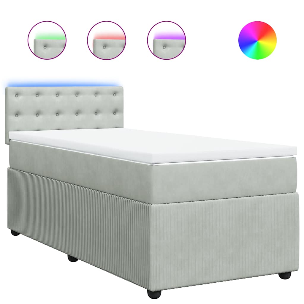 vidaXL Κρεβάτι Boxspring με Στρώμα Ανοιχτό Γκρι 90x190 εκ. Βελούδινο
