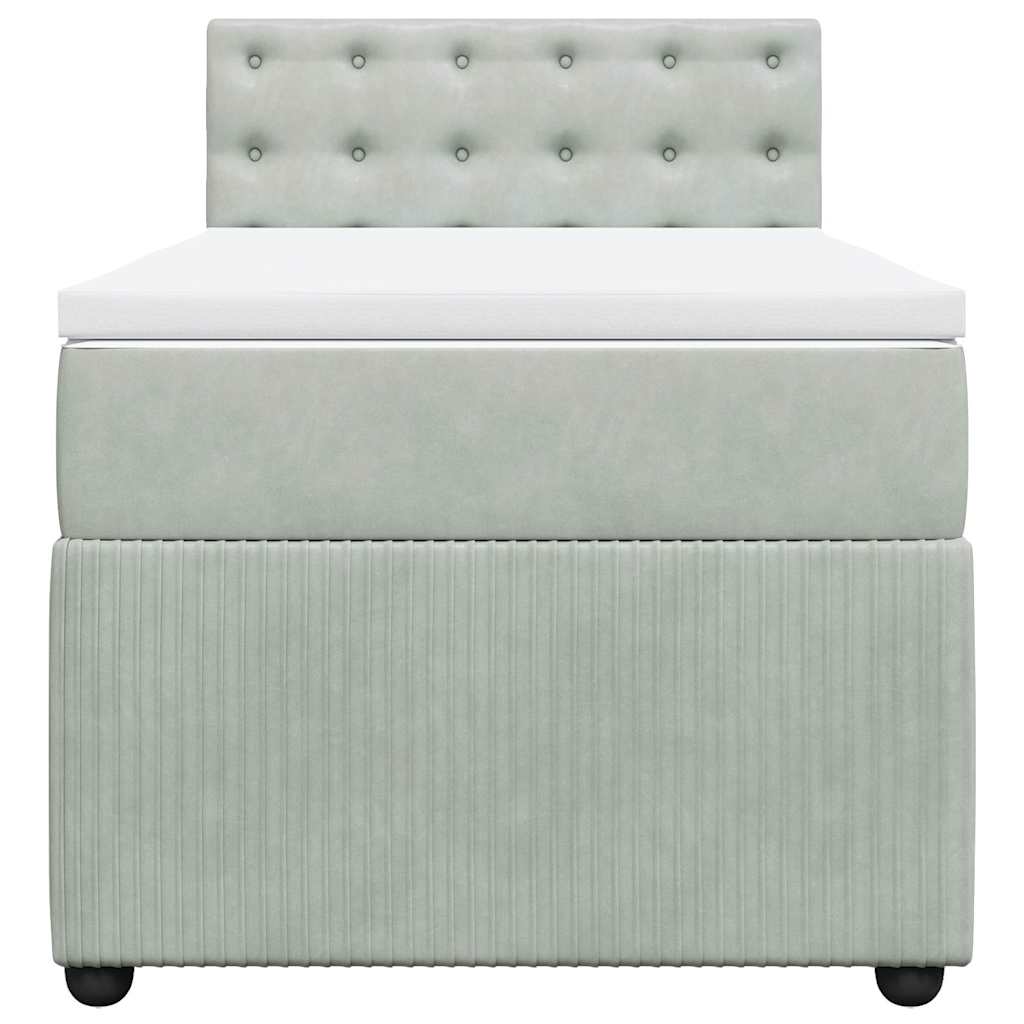 vidaXL Κρεβάτι Boxspring με Στρώμα Ανοιχτό Γκρι 90x190 εκ. Βελούδινο