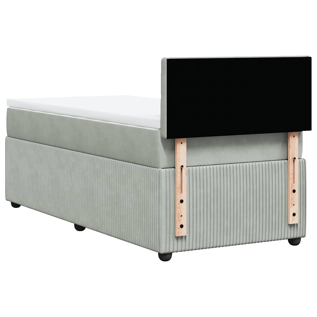 vidaXL Κρεβάτι Boxspring με Στρώμα Ανοιχτό Γκρι 90x190 εκ. Βελούδινο
