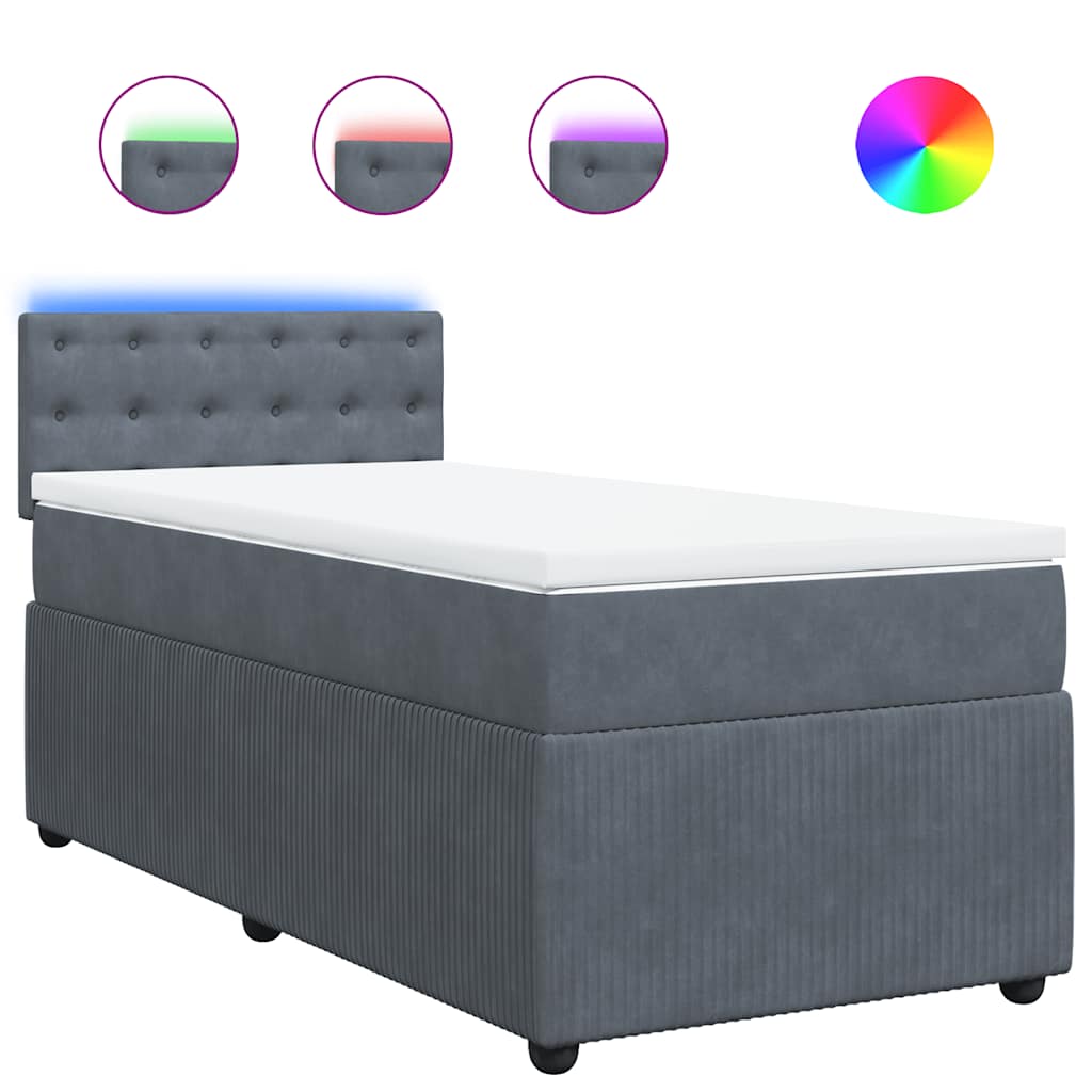 vidaXL Κρεβάτι Boxspring με Στρώμα Σκούρο Γκρι 90x190 εκ. Βελούδινο