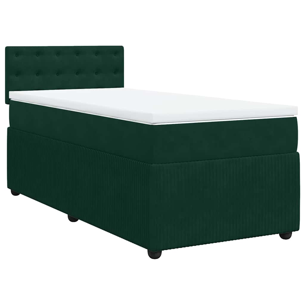 vidaXL Κρεβάτι Boxspring με Στρώμα Σκούρο Πράσινο 90x190 εκ. Βελούδινο