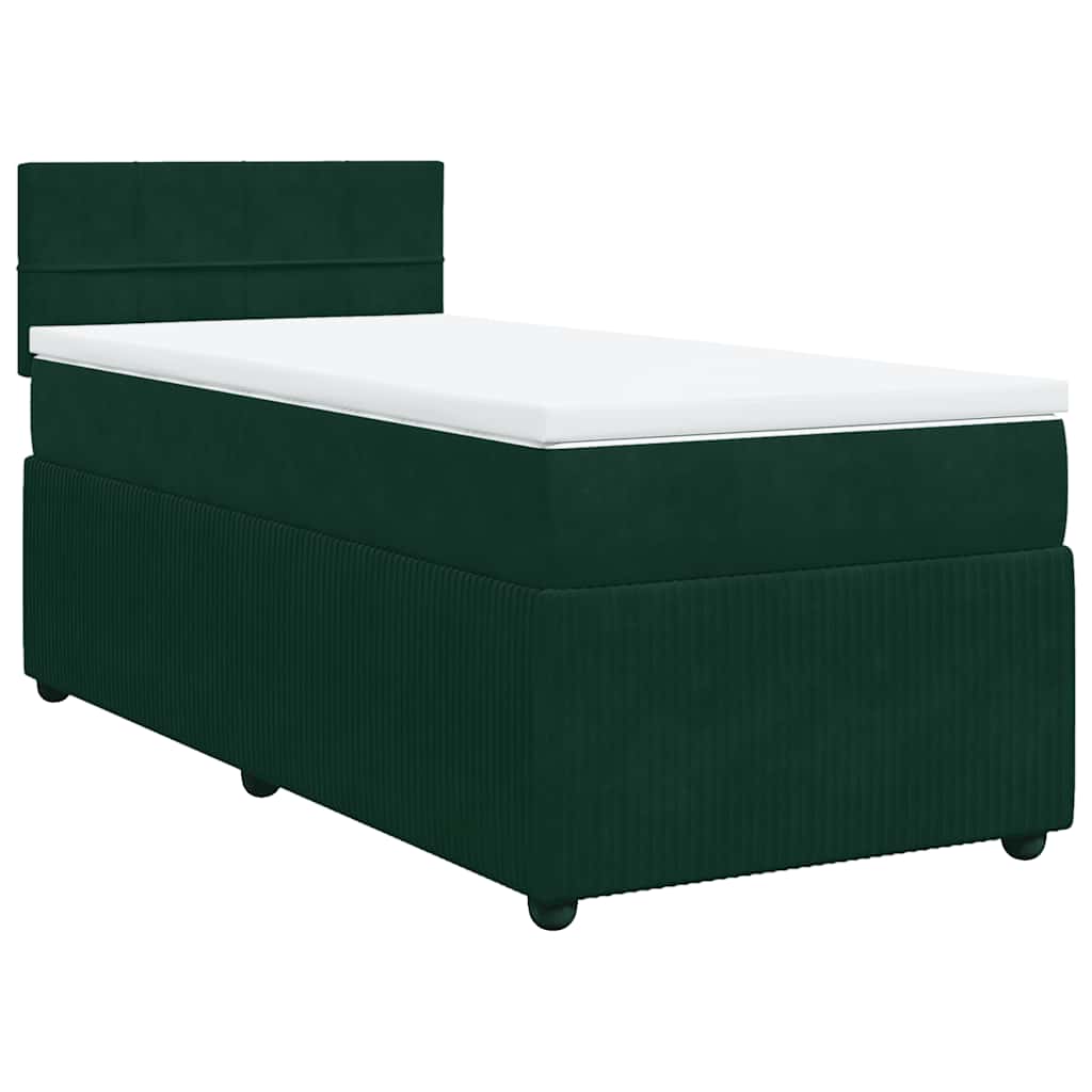 vidaXL Κρεβάτι Boxspring με Στρώμα Σκούρο Πράσινο 90x190 εκ. Βελούδινο