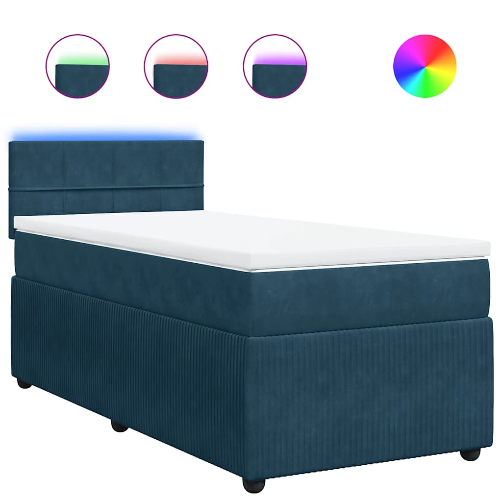 vidaXL Κρεβάτι Boxspring με Στρώμα Μπλε 90x190 εκ. Βελούδινο