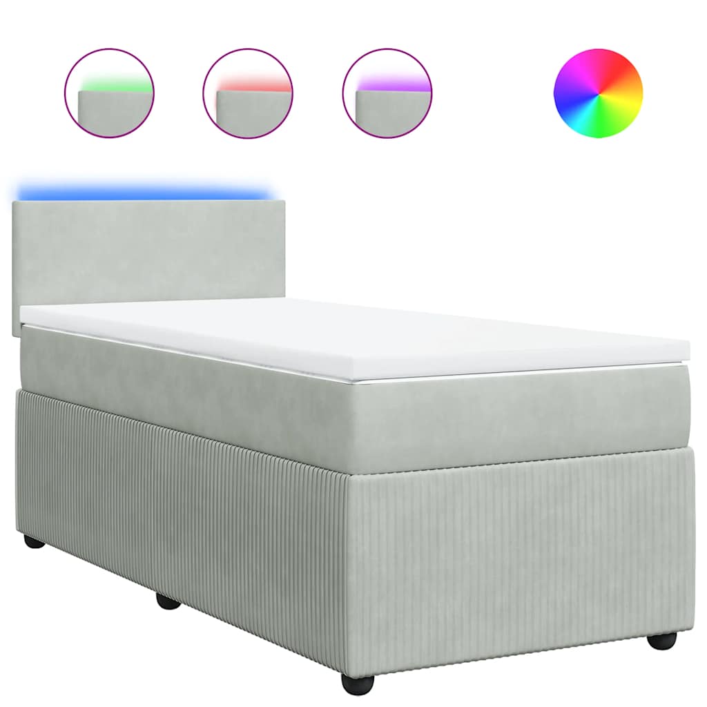 vidaXL Κρεβάτι Boxspring με Στρώμα Ανοιχτό Γκρι 90x200 εκ. Βελούδινο