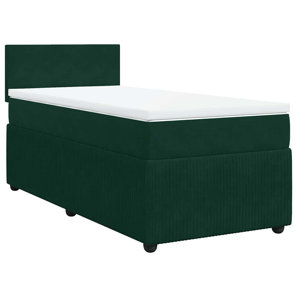 vidaXL Κρεβάτι Boxspring με Στρώμα Σκούρο Πράσινο 90x200 εκ. Βελούδινο