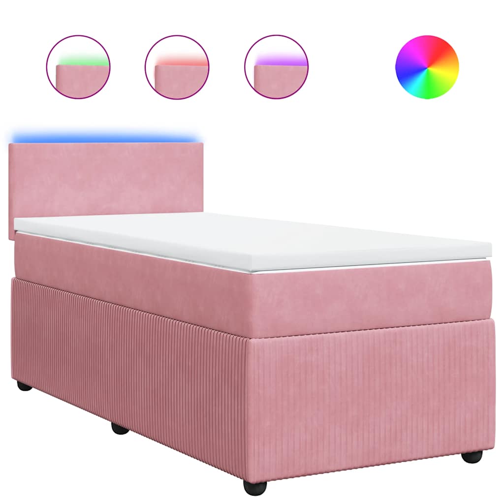 vidaXL Κρεβάτι Boxspring με Στρώμα Ροζ 90x200 εκ. Βελούδινο