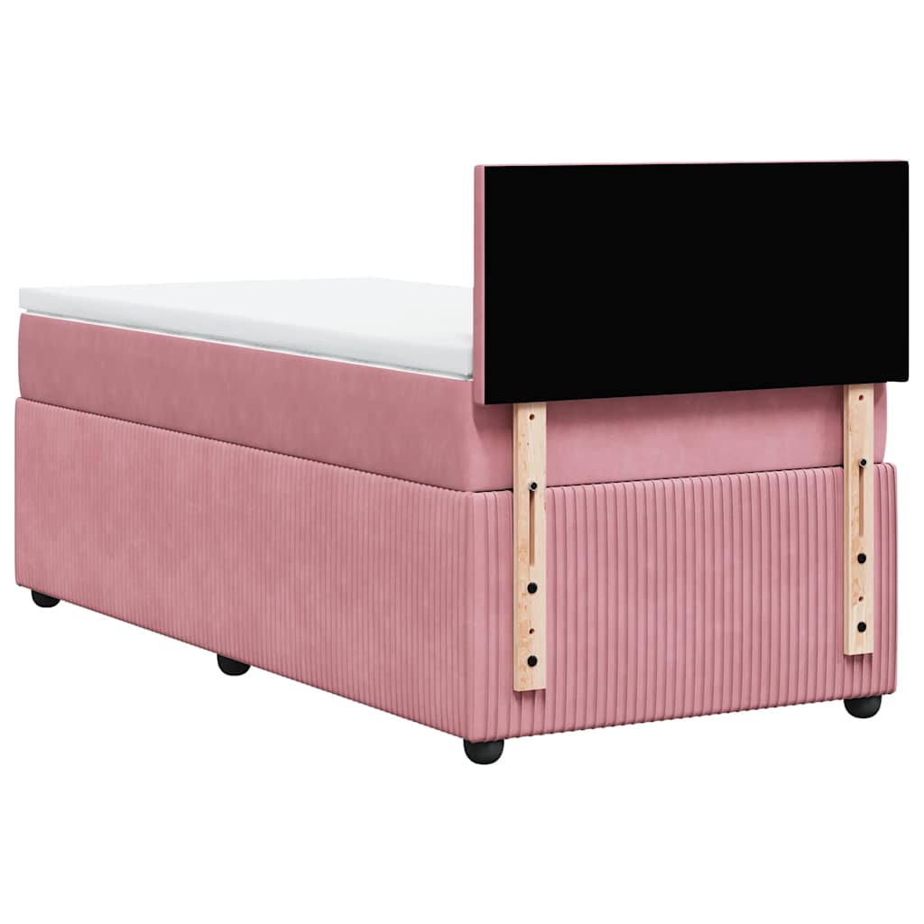 vidaXL Κρεβάτι Boxspring με Στρώμα Ροζ 90x200 εκ. Βελούδινο