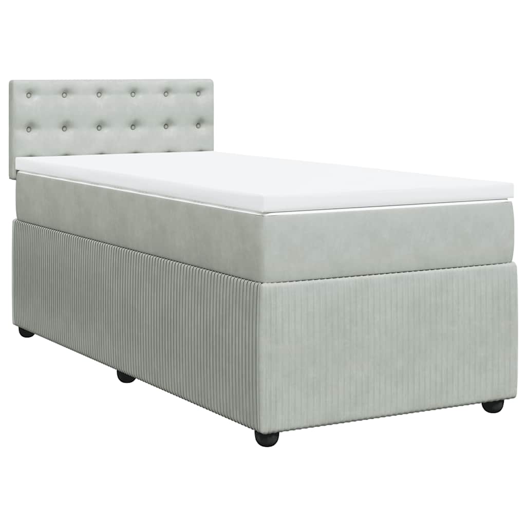 vidaXL Κρεβάτι Boxspring με Στρώμα Ανοιχτό Γκρι 90x200 εκ. Βελούδινο
