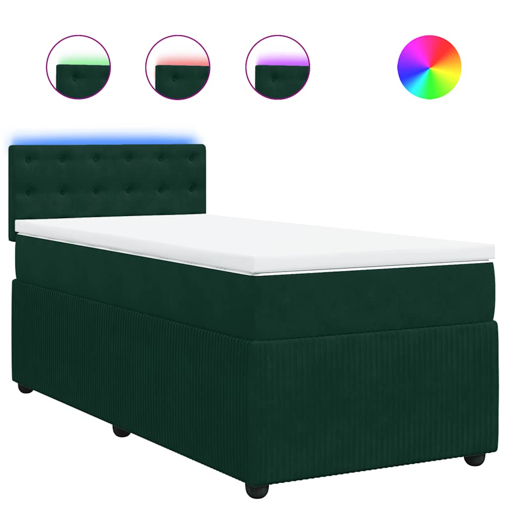 vidaXL Κρεβάτι Boxspring με Στρώμα Σκούρο Πράσινο 90x200 εκ. Βελούδινο