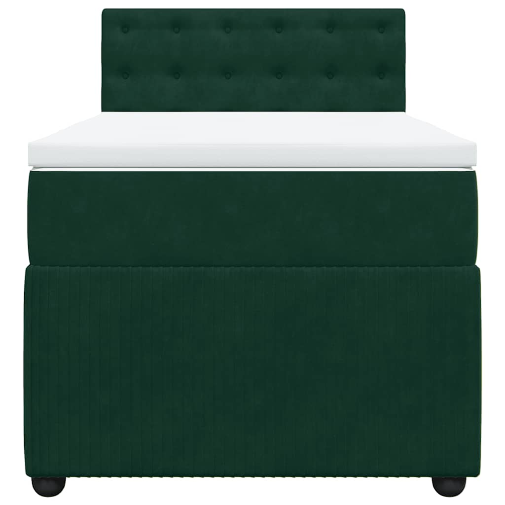 vidaXL Κρεβάτι Boxspring με Στρώμα Σκούρο Πράσινο 90x200 εκ. Βελούδινο