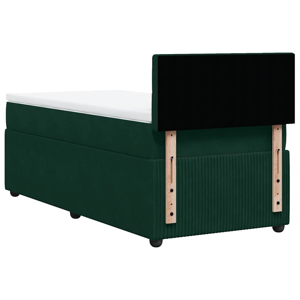 vidaXL Κρεβάτι Boxspring με Στρώμα Σκούρο Πράσινο 90x200 εκ. Βελούδινο