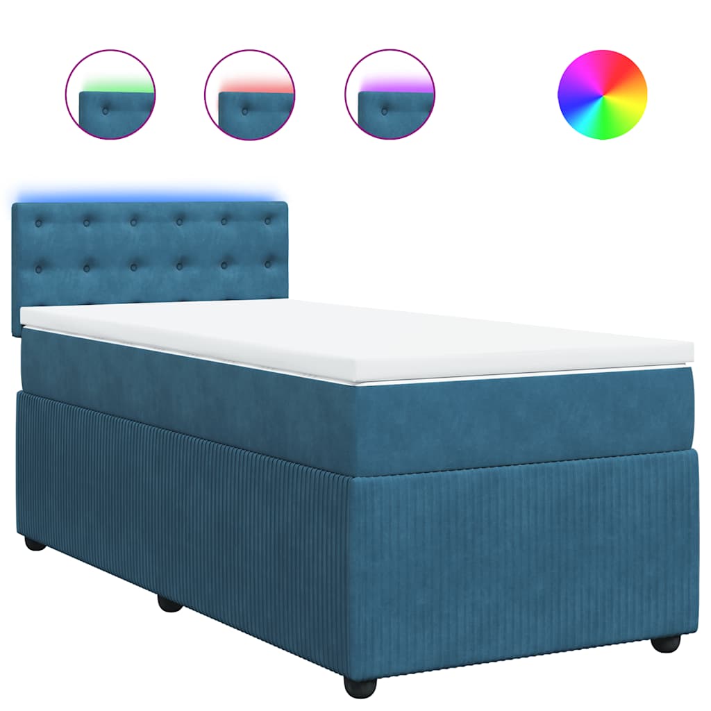 vidaXL Κρεβάτι Boxspring με Στρώμα Μπλε 90x200 εκ. Βελούδινο