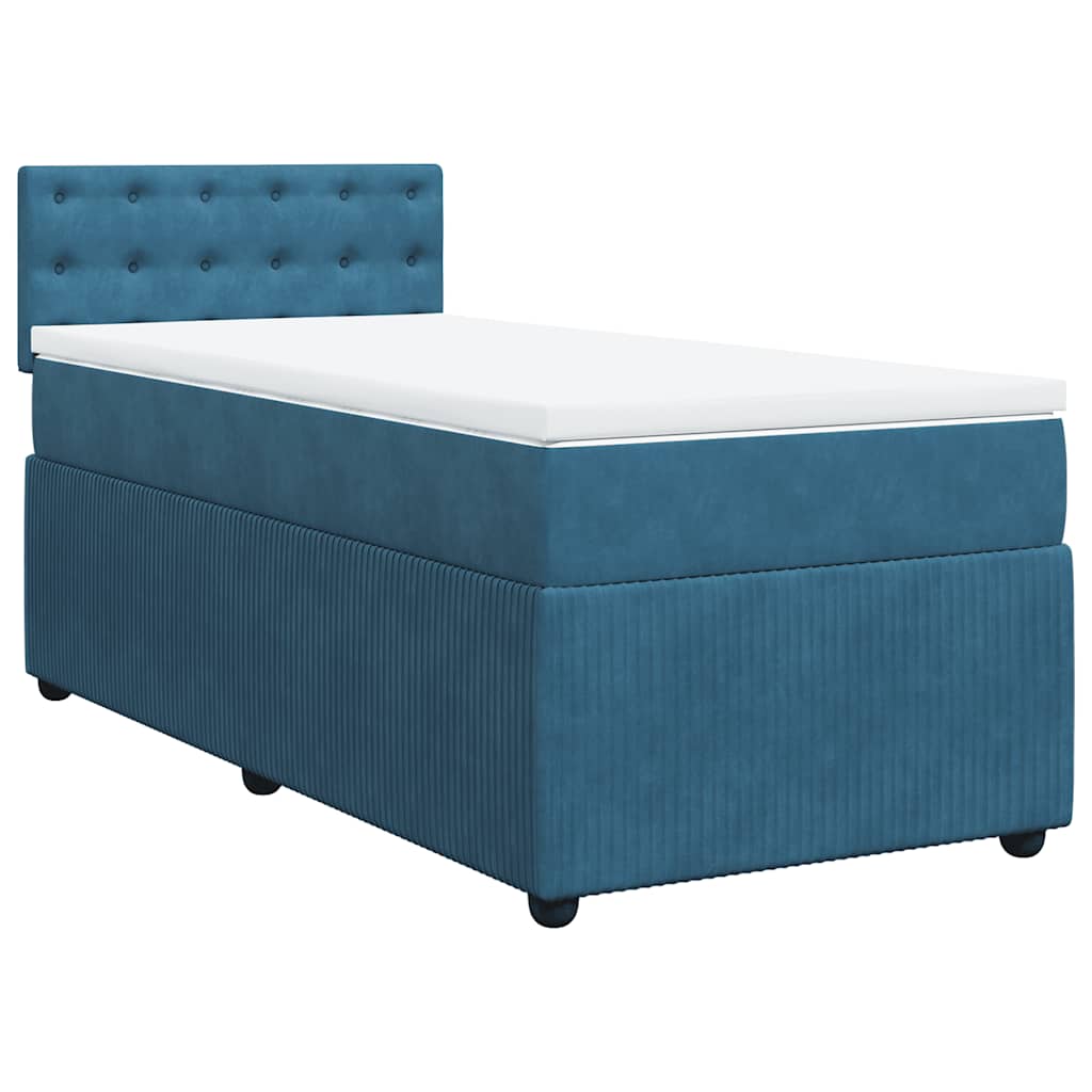 vidaXL Κρεβάτι Boxspring με Στρώμα Μπλε 90x200 εκ. Βελούδινο