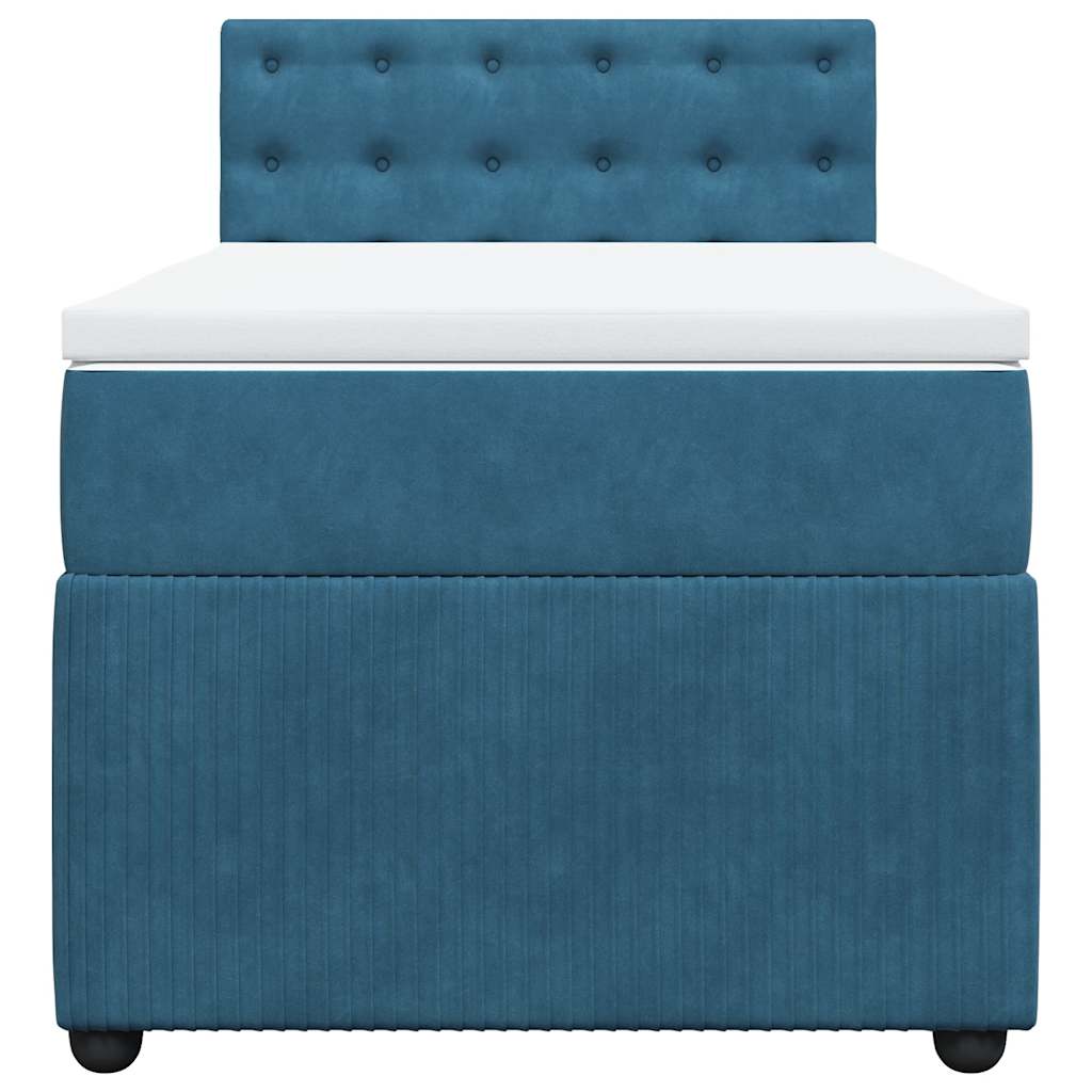 vidaXL Κρεβάτι Boxspring με Στρώμα Μπλε 90x200 εκ. Βελούδινο