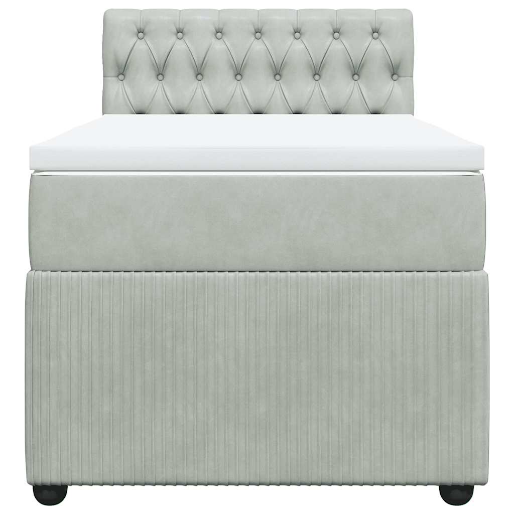 vidaXL Κρεβάτι Boxspring με Στρώμα Ανοιχτό Γκρι 90x200 εκ. Βελούδινο