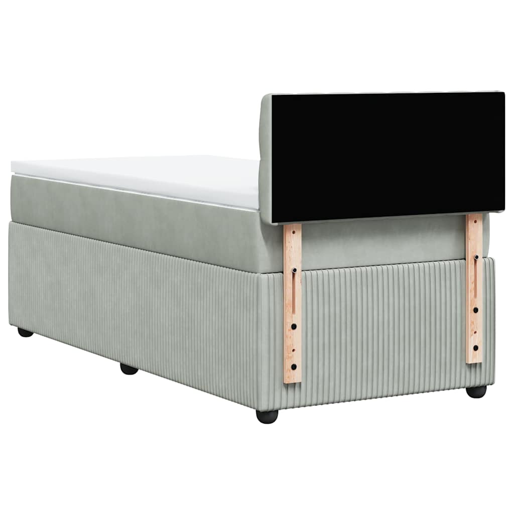 vidaXL Κρεβάτι Boxspring με Στρώμα Ανοιχτό Γκρι 90x200 εκ. Βελούδινο