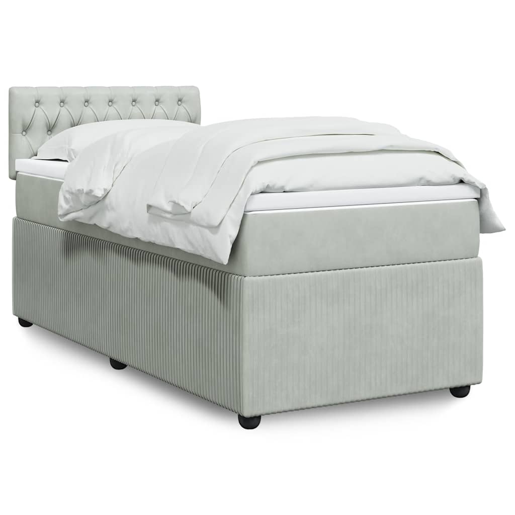 vidaXL Κρεβάτι Boxspring με Στρώμα Ανοιχτό Γκρι 90x200 εκ. Βελούδινο