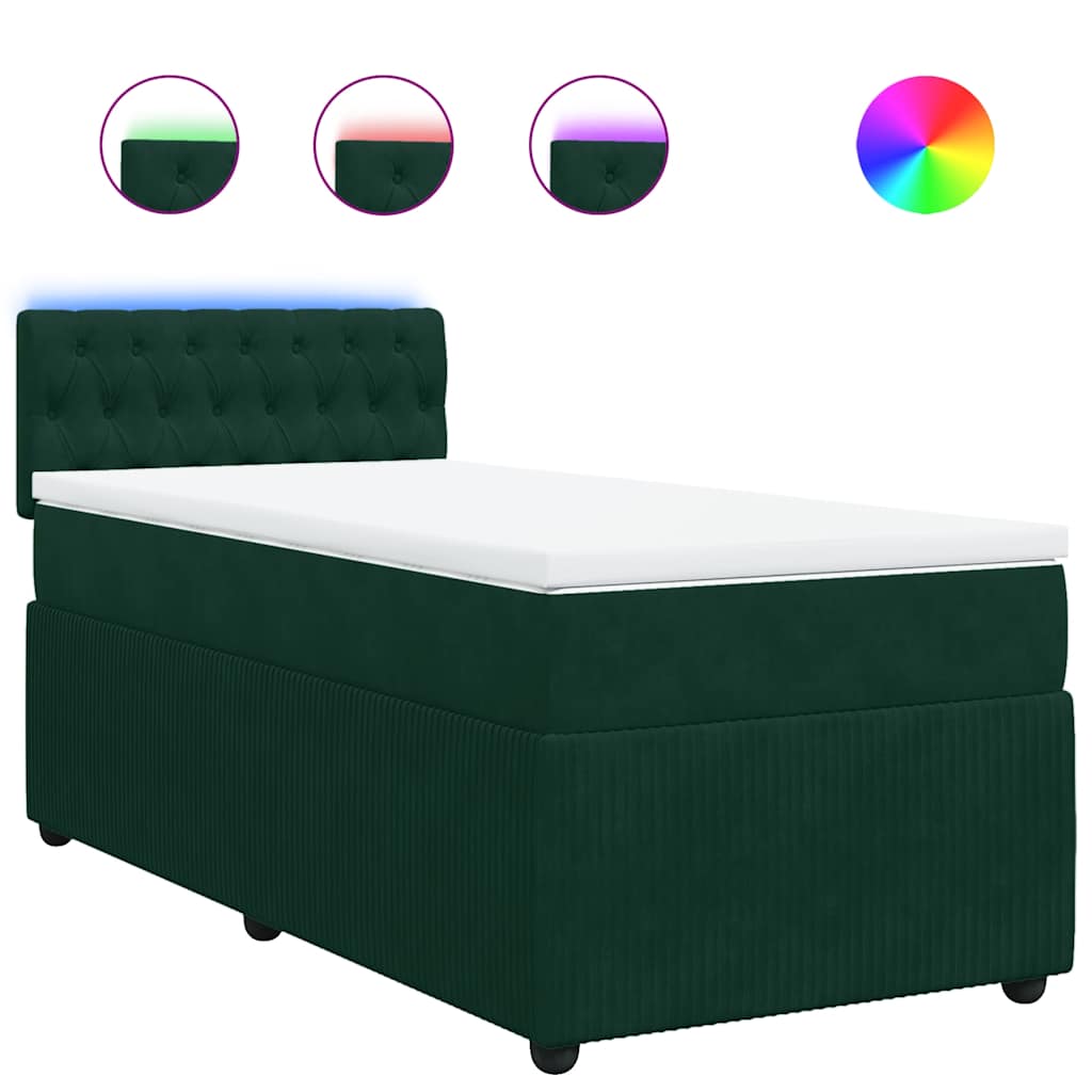 vidaXL Κρεβάτι Boxspring με Στρώμα Σκούρο Πράσινο 90x200 εκ. Βελούδινο