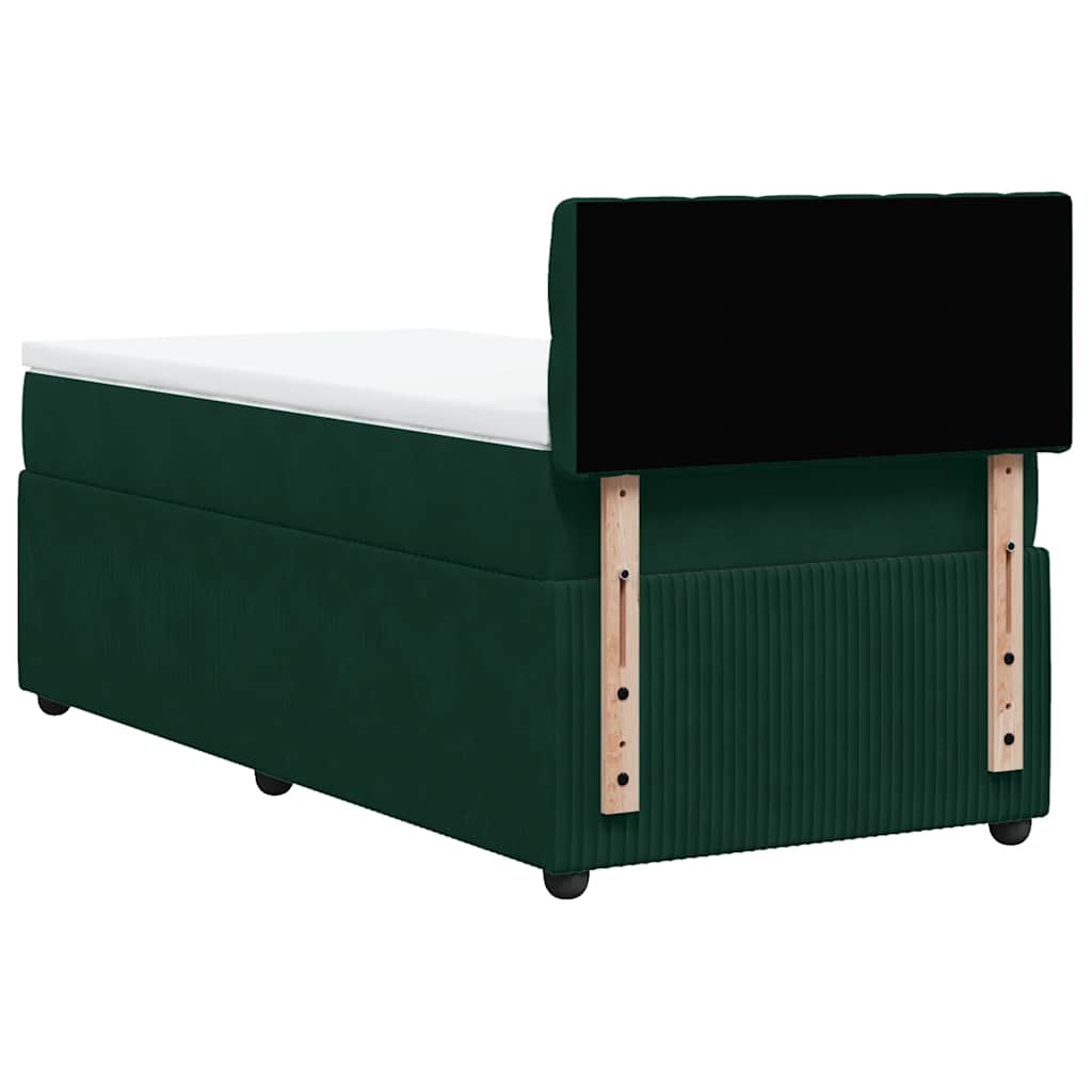 vidaXL Κρεβάτι Boxspring με Στρώμα Σκούρο Πράσινο 90x200 εκ. Βελούδινο