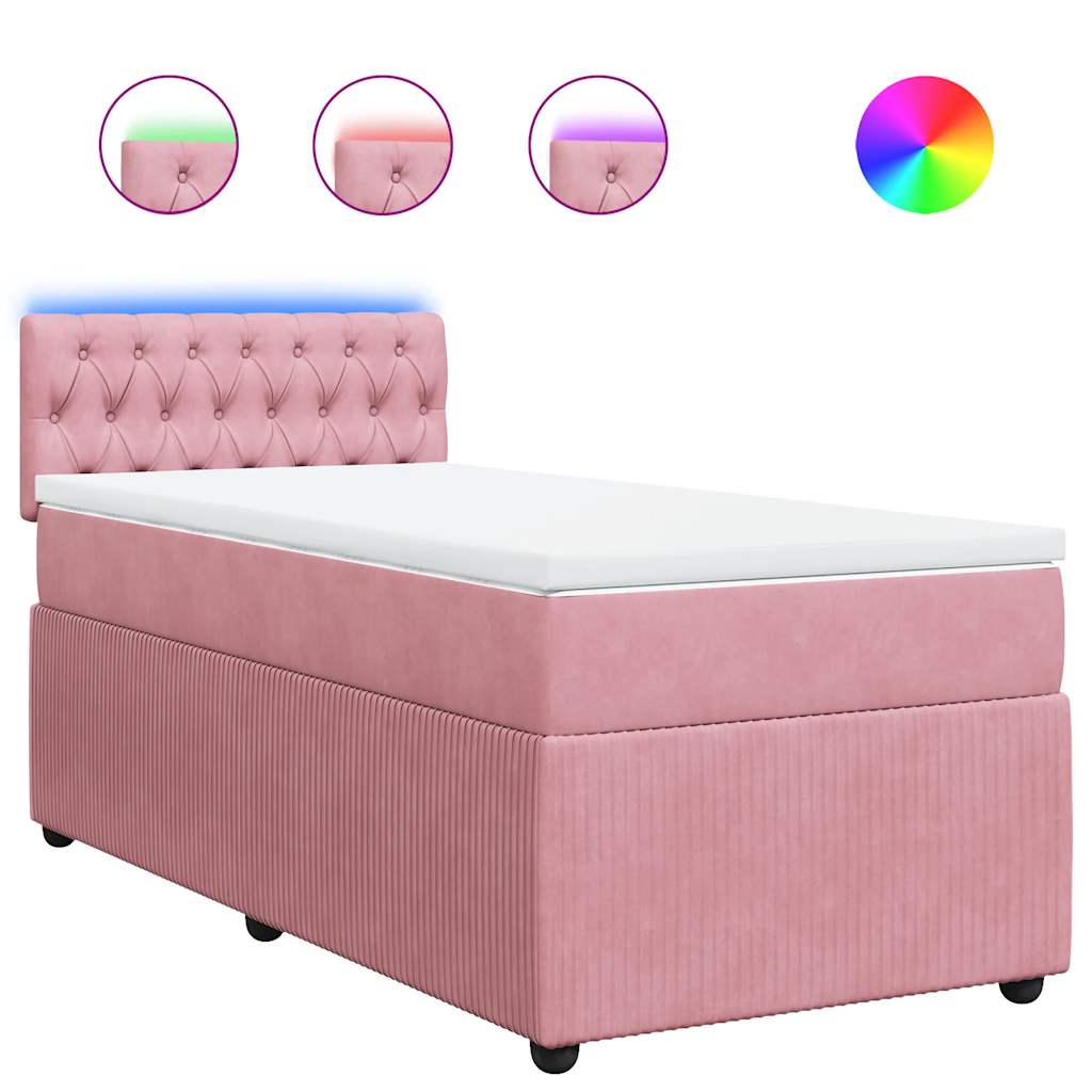 vidaXL Κρεβάτι Boxspring με Στρώμα Ροζ 90x200 εκ. Βελούδινο