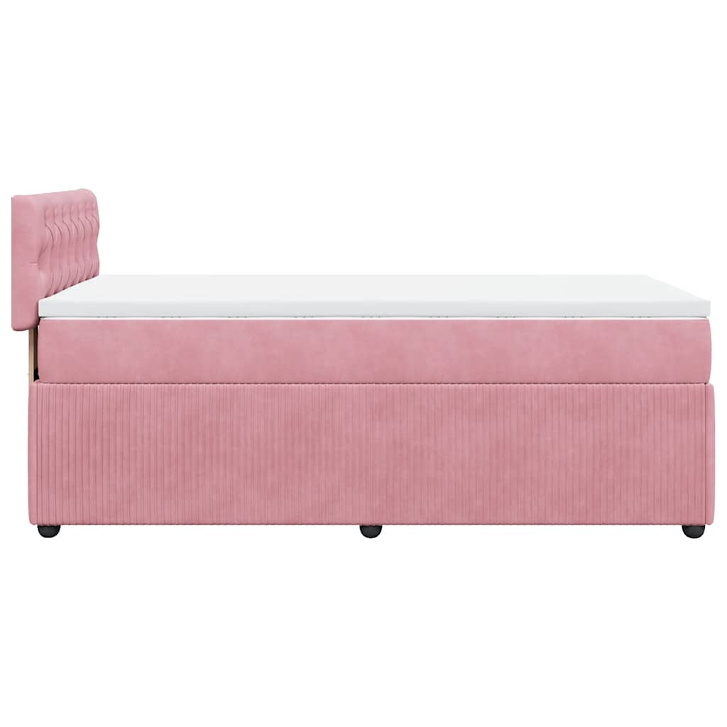 vidaXL Κρεβάτι Boxspring με Στρώμα Ροζ 90x200 εκ. Βελούδινο