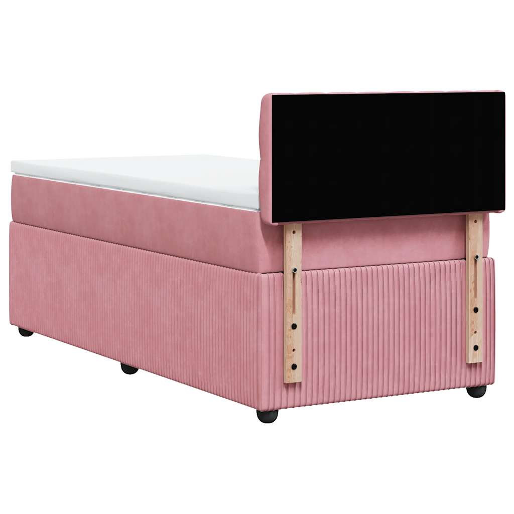 vidaXL Κρεβάτι Boxspring με Στρώμα Ροζ 90x200 εκ. Βελούδινο