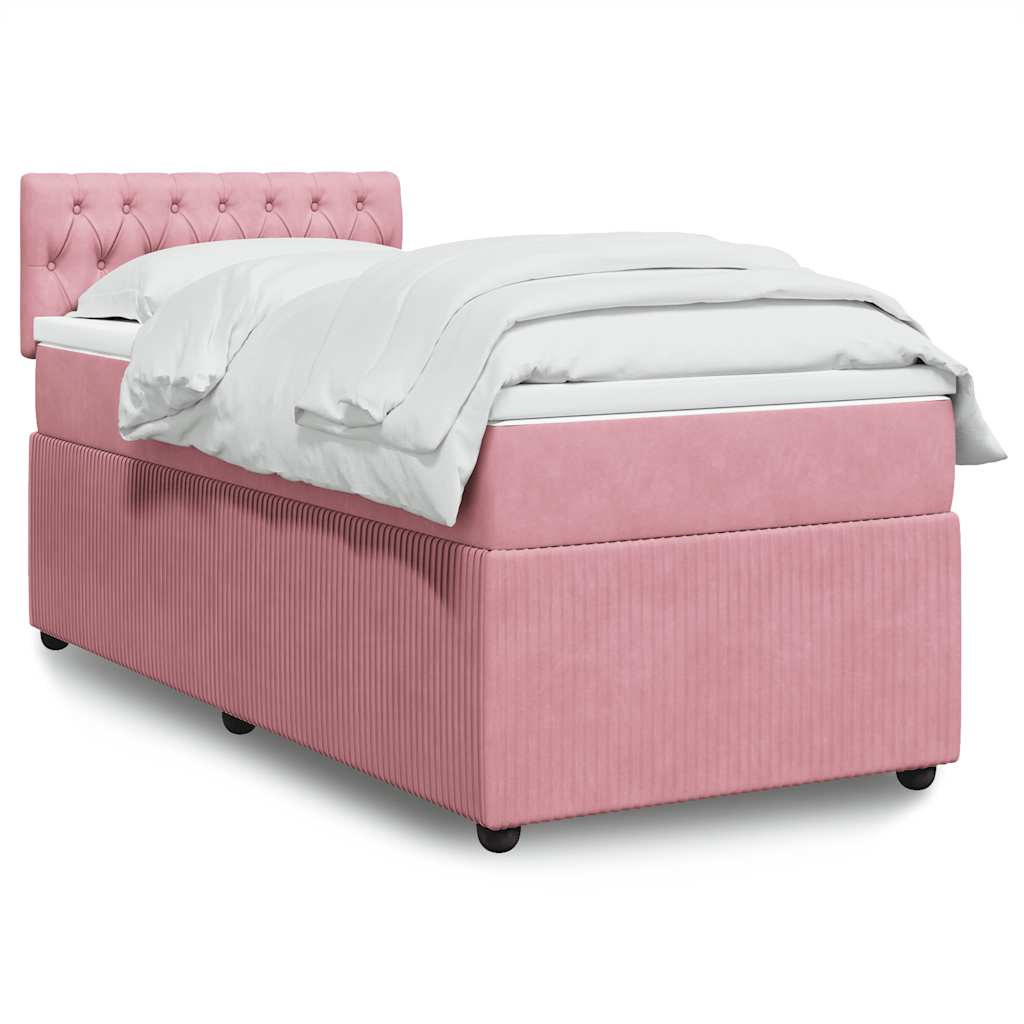 vidaXL Κρεβάτι Boxspring με Στρώμα Ροζ 90x200 εκ. Βελούδινο
