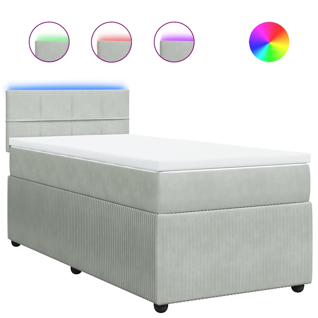 vidaXL Κρεβάτι Boxspring με Στρώμα Ανοιχτό Γκρι 90x200 εκ. Βελούδινο