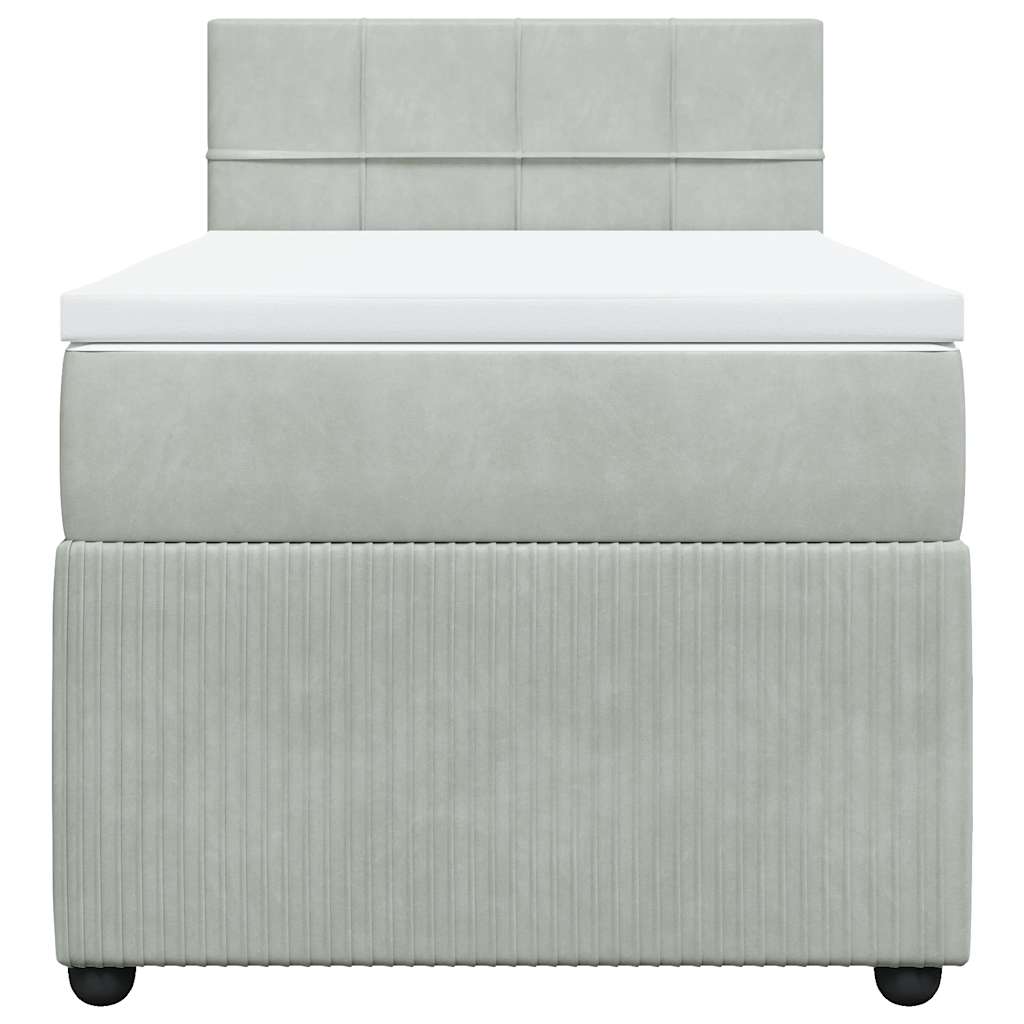vidaXL Κρεβάτι Boxspring με Στρώμα Ανοιχτό Γκρι 90x200 εκ. Βελούδινο