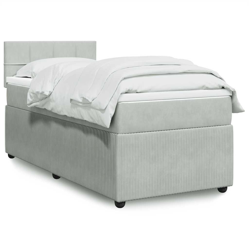 vidaXL Κρεβάτι Boxspring με Στρώμα Ανοιχτό Γκρι 90x200 εκ. Βελούδινο