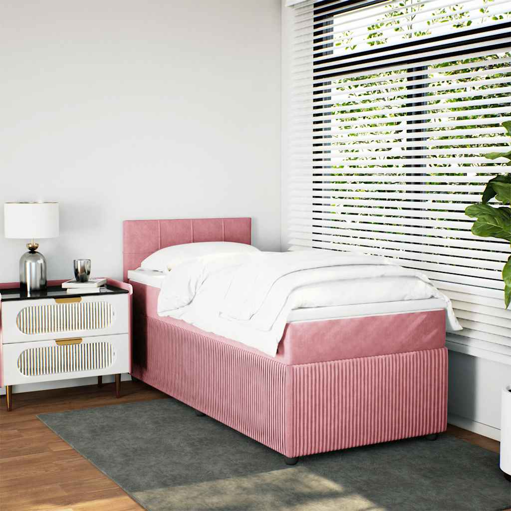 vidaXL Κρεβάτι Boxspring με Στρώμα Ροζ 90x200 εκ. Βελούδινο