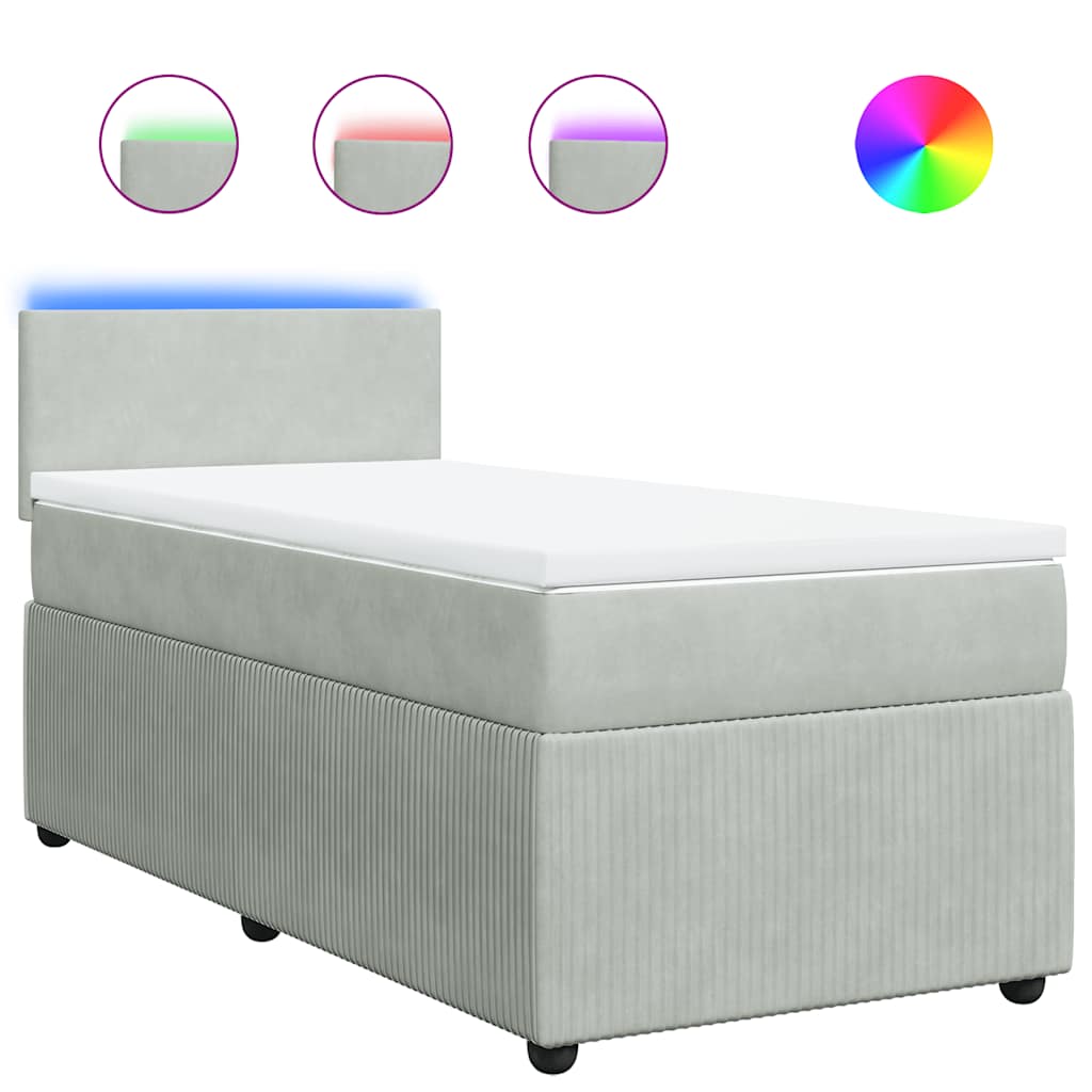 vidaXL Κρεβάτι Boxspring με Στρώμα Ανοιχτό Γκρι 100x200 εκ. Βελούδινο
