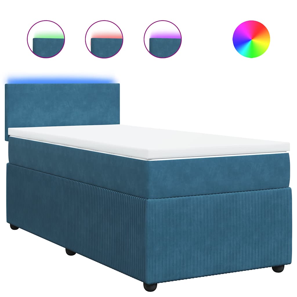 vidaXL Κρεβάτι Boxspring με Στρώμα Μπλε 100x200 εκ. Βελούδινο
