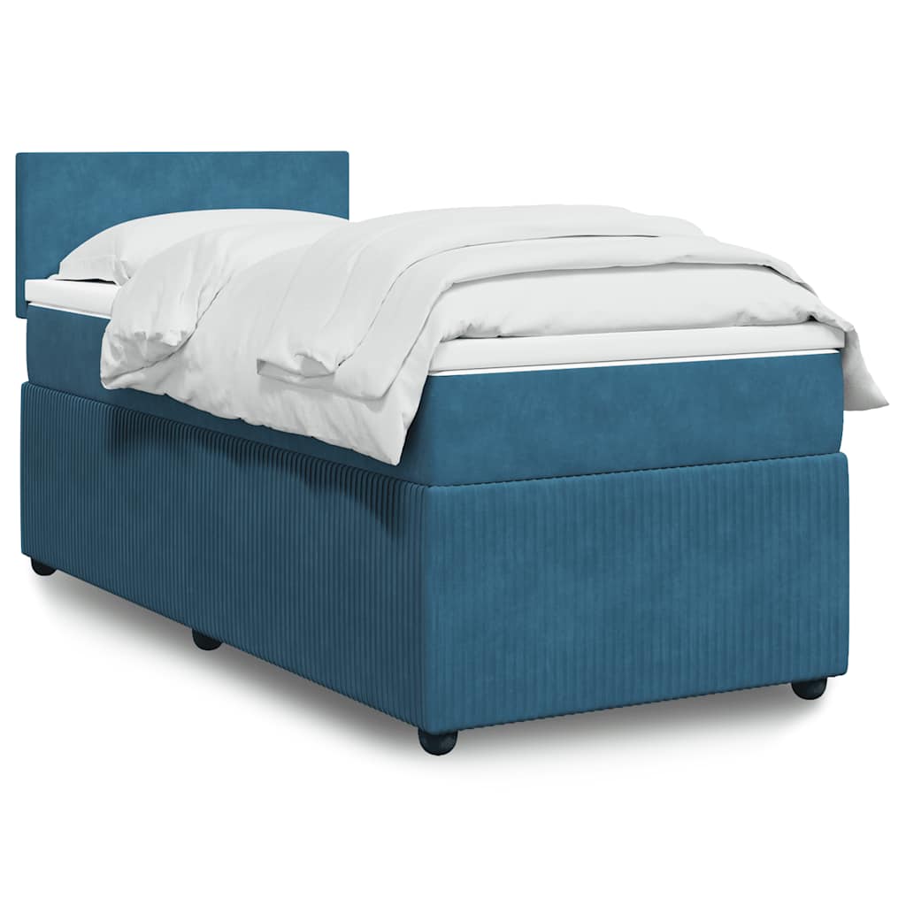 vidaXL Κρεβάτι Boxspring με Στρώμα Μπλε 100x200 εκ. Βελούδινο