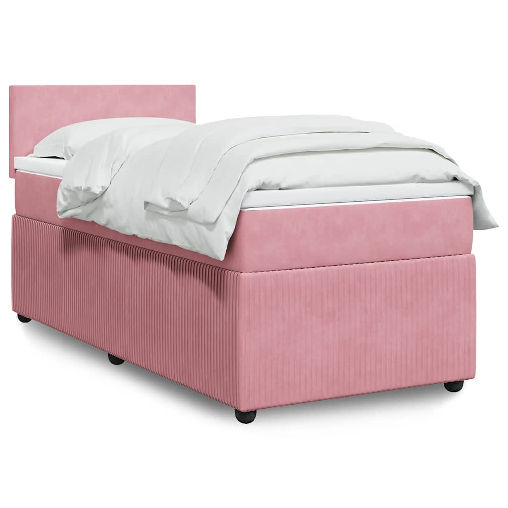 vidaXL Κρεβάτι Boxspring με Στρώμα Ροζ 100x200 εκ. Βελούδινο
