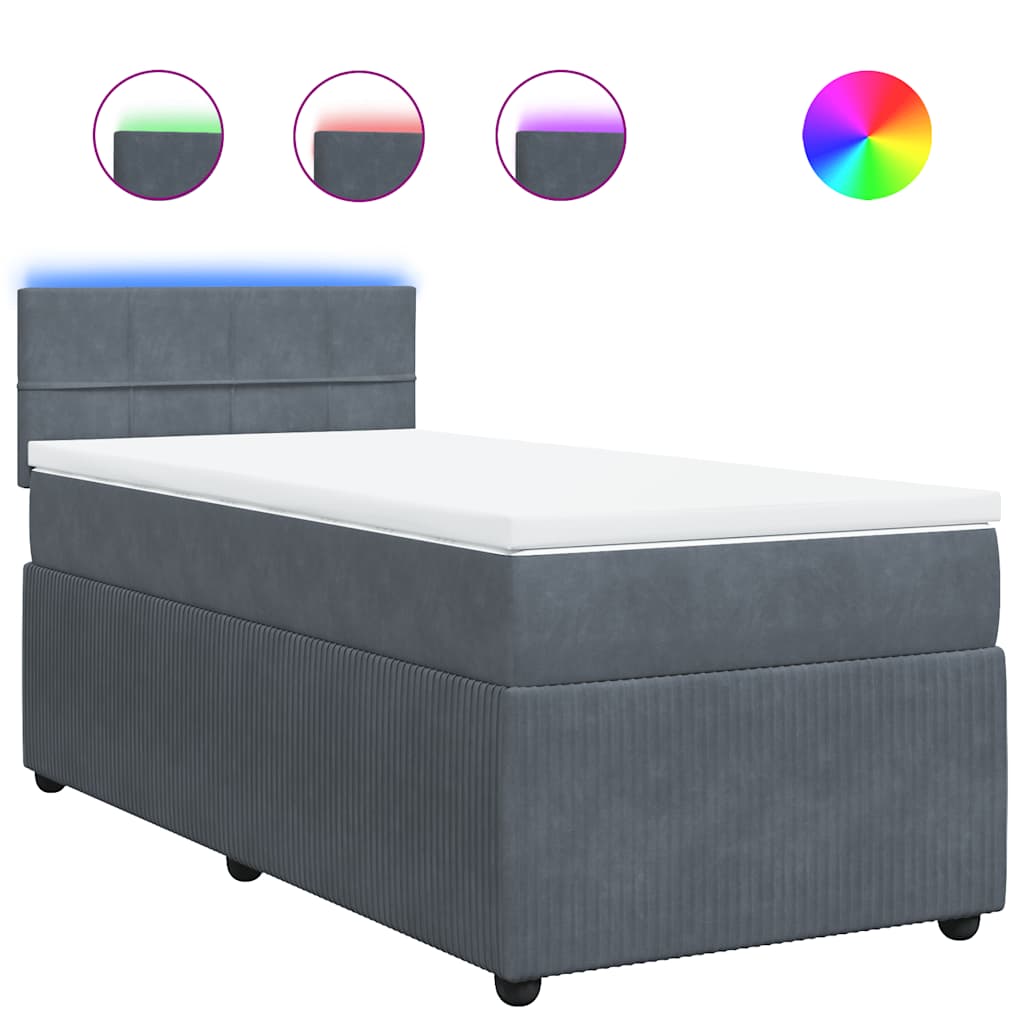 vidaXL Κρεβάτι Boxspring με Στρώμα Σκούρο Γκρι 100x200 εκ. Βελούδινο