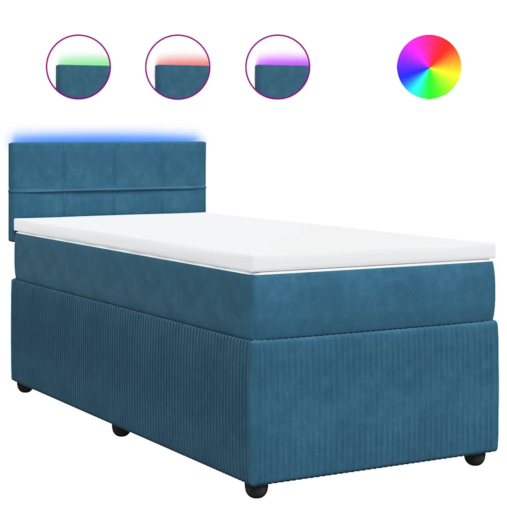 vidaXL Κρεβάτι Boxspring με Στρώμα Μπλε 100x200 εκ. Βελούδινο