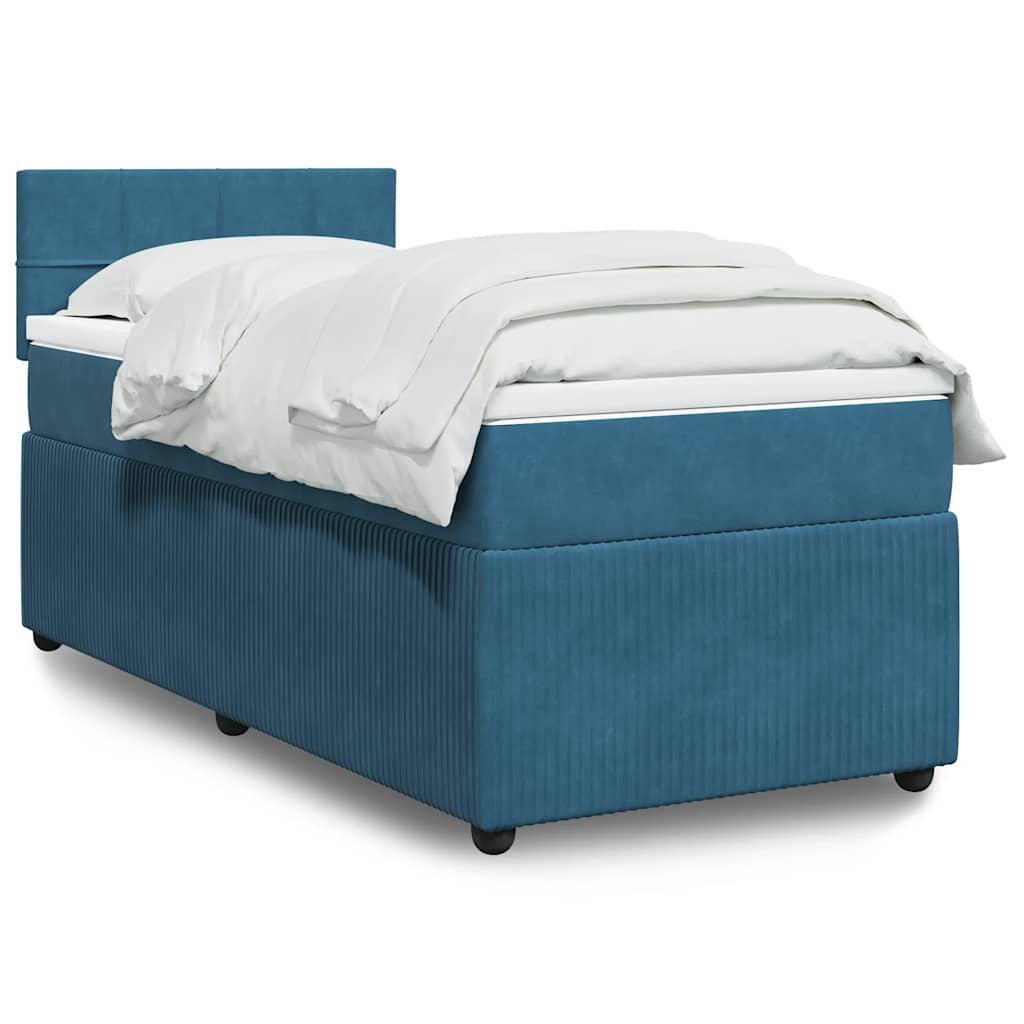 vidaXL Κρεβάτι Boxspring με Στρώμα Μπλε 100x200 εκ. Βελούδινο