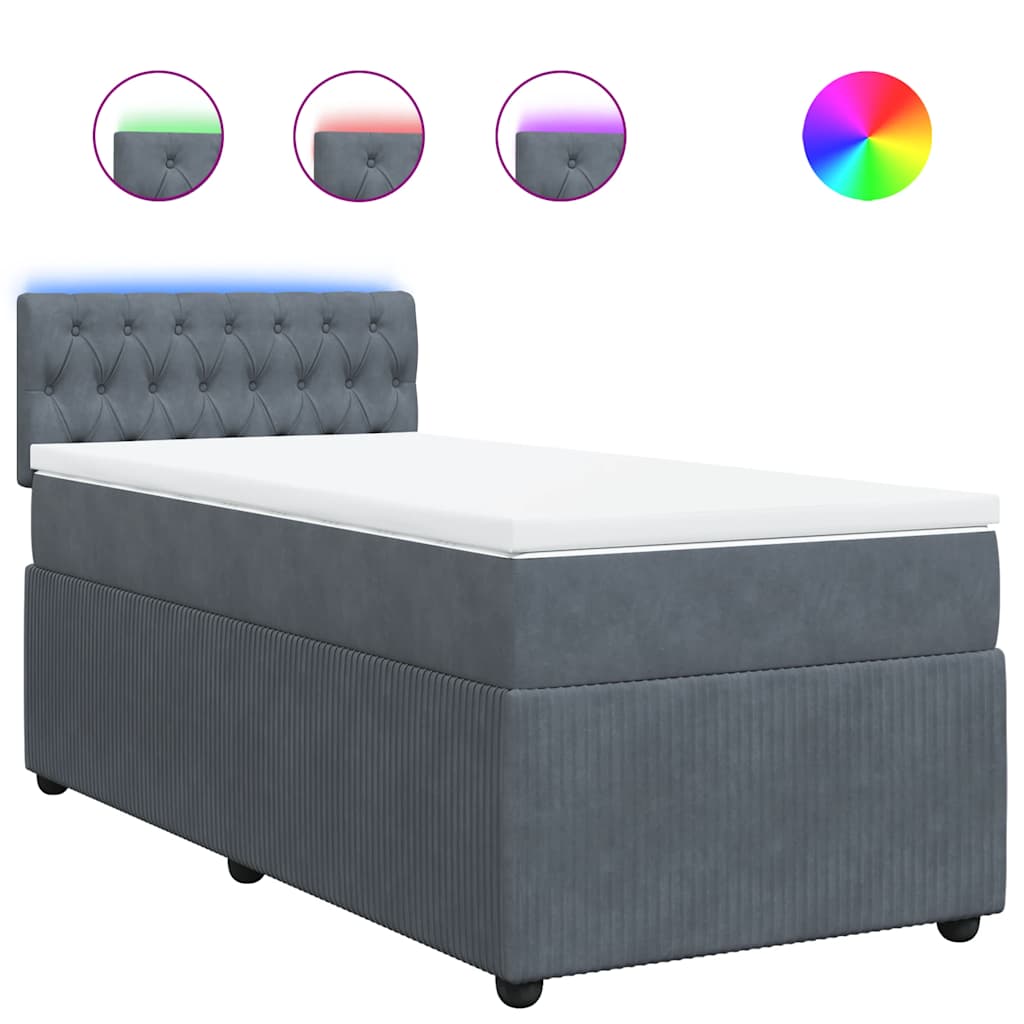 vidaXL Κρεβάτι Boxspring με Στρώμα Σκούρο Γκρι 100x200 εκ. Βελούδινο